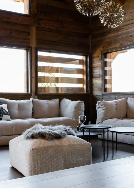 salon canapé chalet bois chamonix