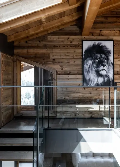 escalier chalet tableau photographie lion