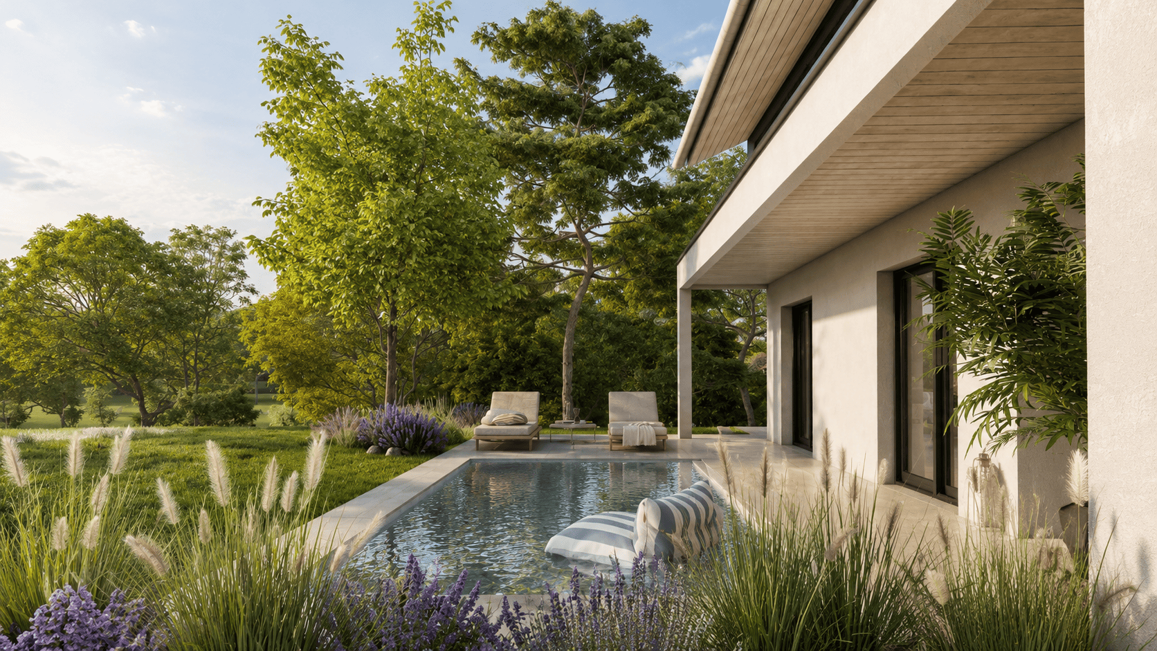 Pièce de vie moderne d'une maison sur mesure à Annecy-le-Vieux