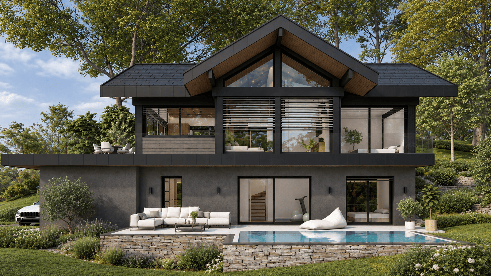 Maison contemporaine avec de grandes ouvertures et des espaces lumineux à Poisy.